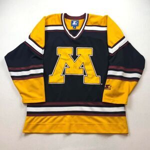 Vintage 00s University of Minnesota Hockey Jersey Black Yellow Starter Sz Large